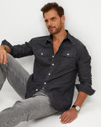 VINTAGE WASHED COTTON WESTERN SHIRT - BLACK