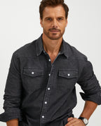 VINTAGE WASHED COTTON WESTERN SHIRT - BLACK
