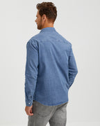 VINTAGE WASHED COTTON WESTERN SHIRT - BLUE