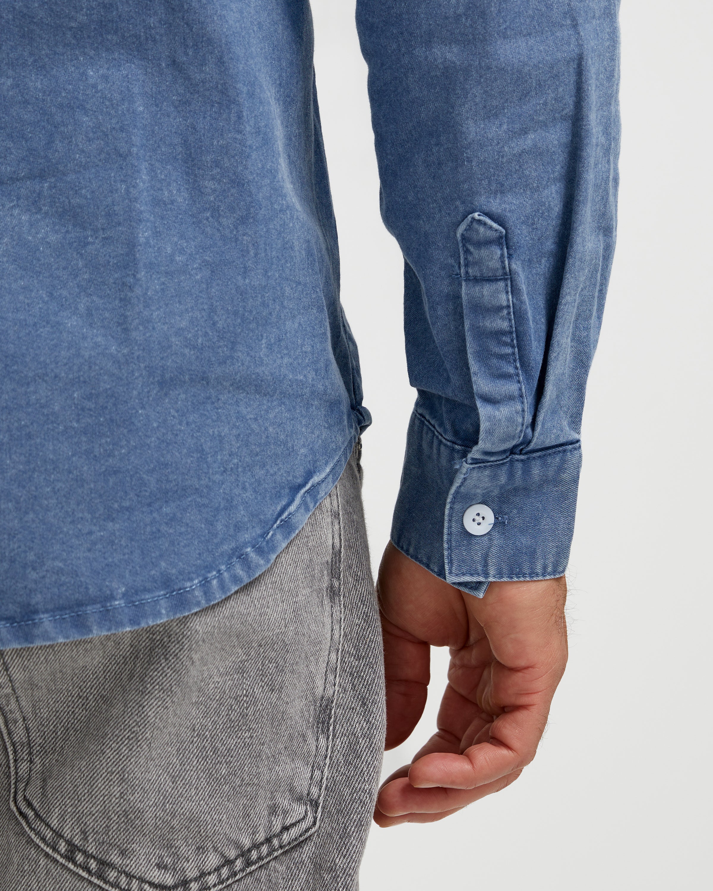 VINTAGE WASHED COTTON WESTERN SHIRT - BLUE