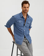 VINTAGE WASHED COTTON WESTERN SHIRT - BLUE