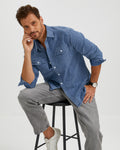 VINTAGE WASHED COTTON WESTERN SHIRT - BLUE