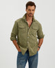 VINTAGE WASHED COTTON WESTERN SHIRT - OLIVE GREEN