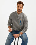 EMBROIDERED WASHED COTTON HENLEY T-SHIRT