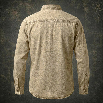 Men's Long Sleeve Denim Shirt with Pocket - Vintage Daily Casual Apparel