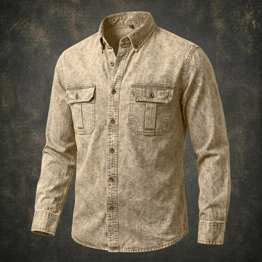 Men's Long Sleeve Denim Shirt with Pocket - Vintage Daily Casual Apparel