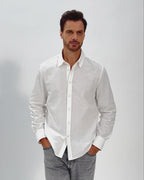 LINEN COTTON BUTTON UP SHIRT - WHITE