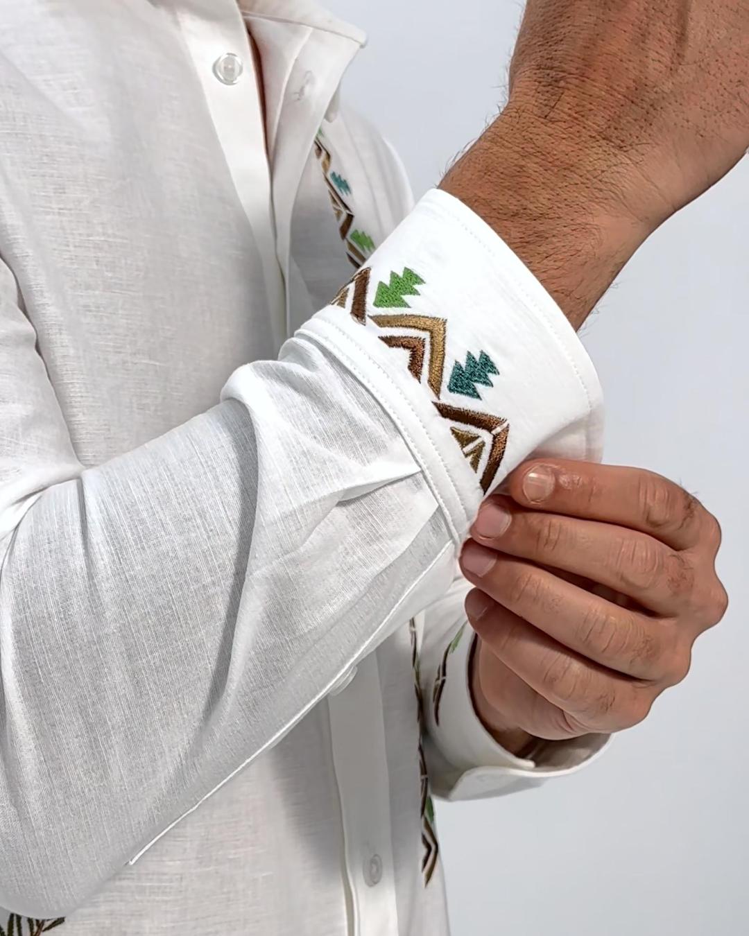 EMBROIDERED LINEN COTTON SHIRT - WHITE