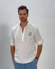 EMBROIDERED LINEN COTTON POPOVER SHIRT - WHITE
